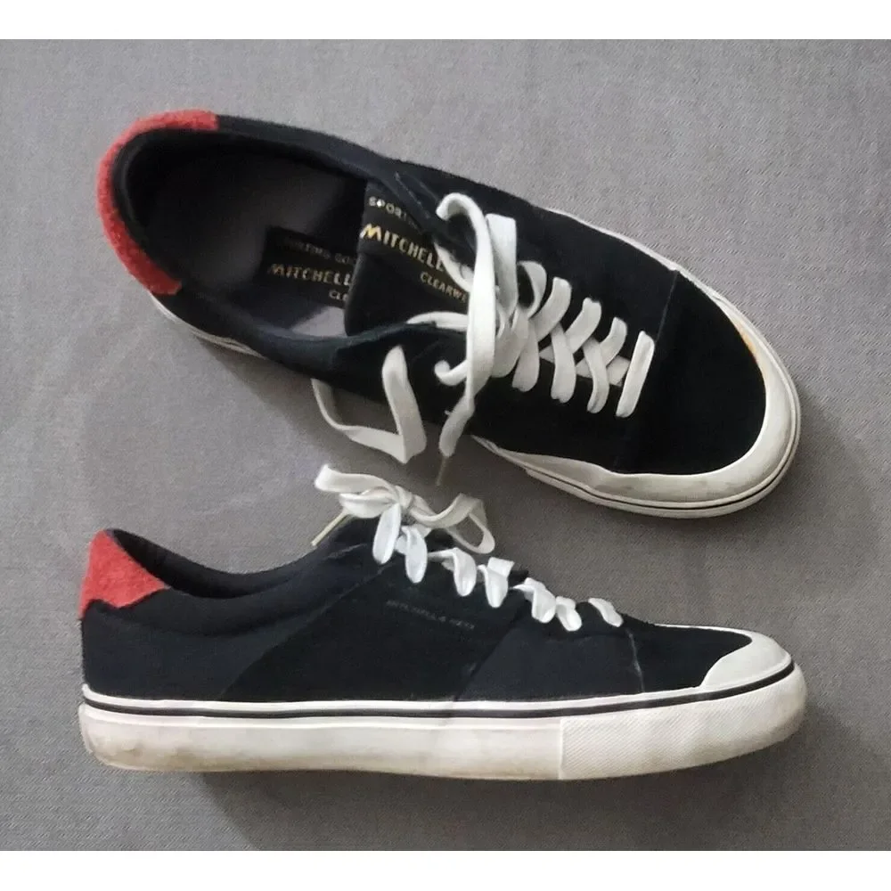 Mitchell & Ness Men's Clearweather Black Red Suede Sneaker Shoes Size 9 | W 10.5